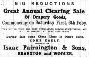 Advert for Fairnington & Sons drapers