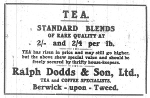 Berwick Advertiser, 14 May 1915 Ralph Dodds Advert