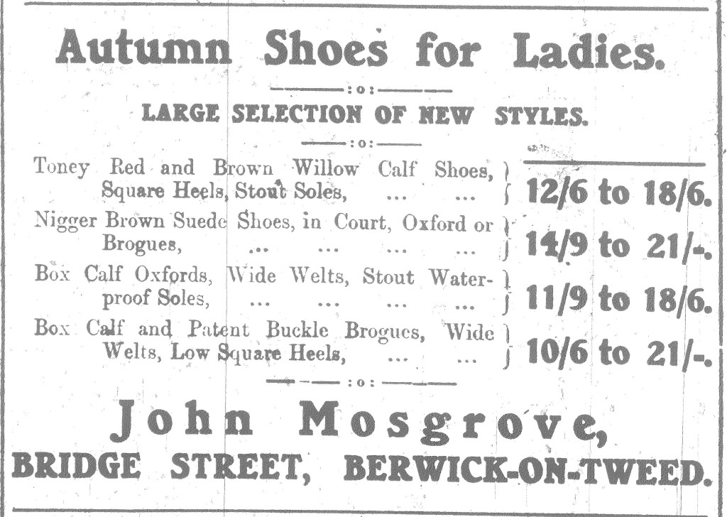 Berwick Advertiser 17 September 1915. John Mosgrove Advert